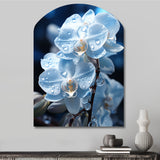 Blue White Flower Field Pearlescent Orchids - Asymmetric Metal Wall Art