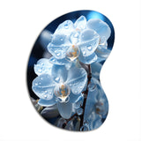 Blue White Flower Field Pearlescent Orchids - Asymmetric Metal Wall Art