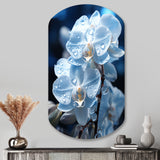 Blue White Flower Field Pearlescent Orchids - Asymmetric Metal Wall Art