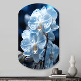 Blue White Flower Field Pearlescent Orchids - Asymmetric Metal Wall Art