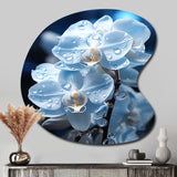 Blue White Flower Field Pearlescent Orchids - Asymmetric Metal Wall Art