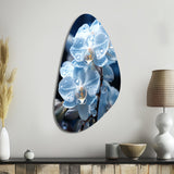 Blue White Flower Field Pearlescent Orchids - Asymmetric Metal Wall Art