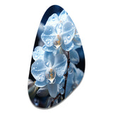 Blue White Flower Field Pearlescent Orchids - Asymmetric Metal Wall Art