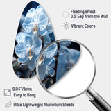 Blue White Flower Field Pearlescent Orchids - Asymmetric Metal Wall Art