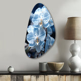 Blue White Flower Field Pearlescent Orchids - Asymmetric Metal Wall Art