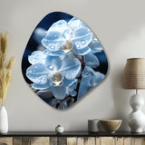 Blue White Flower Field Pearlescent Orchids - Asymmetric Metal Wall Art