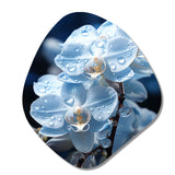 Blue White Flower Field Pearlescent Orchids - Asymmetric Metal Wall Art