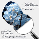 Blue White Flower Field Pearlescent Orchids - Asymmetric Metal Wall Art