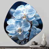 Blue White Flower Field Pearlescent Orchids - Asymmetric Metal Wall Art