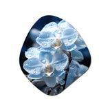 Blue White Flower Field Pearlescent Orchids - Asymmetric Metal Wall Art