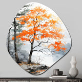 Orange And Grey Forest Autumn Elegance I - Asymmetric Metal Wall Art