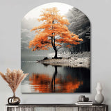 Orange And Grey Forest Autumn Elegance II - Asymmetric Metal Wall Art