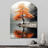 Orange And Grey Forest Autumn Elegance II - Asymmetric Metal Wall Art