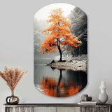 Orange And Grey Forest Autumn Elegance II - Asymmetric Metal Wall Art