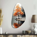 Orange And Grey Forest Autumn Elegance II - Asymmetric Metal Wall Art