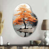 Orange And Grey Forest Autumn Elegance II - Asymmetric Metal Wall Art