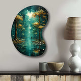 Solitude In Forest Of Emerald I - Asymmetric Metal Wall Art