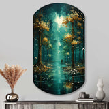 Solitude In Forest Of Emerald I - Asymmetric Metal Wall Art