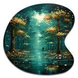 Solitude In Forest Of Emerald I - Asymmetric Metal Wall Art