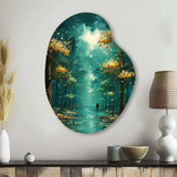 Solitude In Forest Of Emerald I - Asymmetric Metal Wall Art