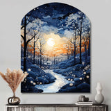 Forest Winter Blue Monochrome - Asymmetric Metal Wall Art