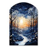 Forest Winter Blue Monochrome - Asymmetric Metal Wall Art