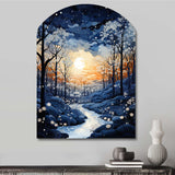 Forest Winter Blue Monochrome - Asymmetric Metal Wall Art