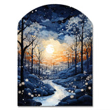 Forest Winter Blue Monochrome - Asymmetric Metal Wall Art