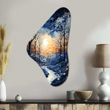 Forest Winter Blue Monochrome - Asymmetric Metal Wall Art