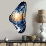 Forest Winter Blue Monochrome - Asymmetric Metal Wall Art