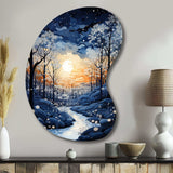 Forest Winter Blue Monochrome - Asymmetric Metal Wall Art