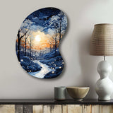 Forest Winter Blue Monochrome - Asymmetric Metal Wall Art