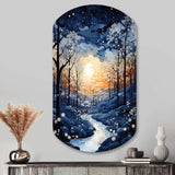 Forest Winter Blue Monochrome - Asymmetric Metal Wall Art