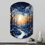 Forest Winter Blue Monochrome - Asymmetric Metal Wall Art