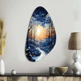 Forest Winter Blue Monochrome - Asymmetric Metal Wall Art