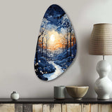 Forest Winter Blue Monochrome - Asymmetric Metal Wall Art