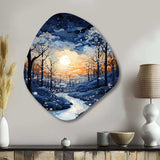 Forest Winter Blue Monochrome - Asymmetric Metal Wall Art