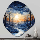 Forest Winter Blue Monochrome - Asymmetric Metal Wall Art