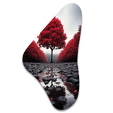 Red And Grey Forest Serenity - Asymmetric Metal Wall Art