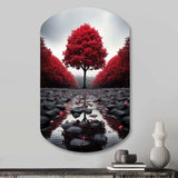 Red And Grey Forest Serenity - Asymmetric Metal Wall Art