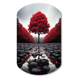 Red And Grey Forest Serenity - Asymmetric Metal Wall Art