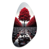 Red And Grey Forest Serenity - Asymmetric Metal Wall Art