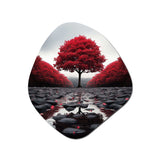 Red And Grey Forest Serenity - Asymmetric Metal Wall Art