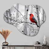 Monochrome Red Grey Bird In Forest II - Asymmetric Metal Wall Art