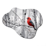 Monochrome Red Grey Bird In Forest II - Asymmetric Metal Wall Art