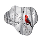 Monochrome Red Grey Bird In Forest II - Asymmetric Metal Wall Art