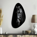 Black And White Horse Elegance - Asymmetric Metal Wall Art