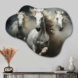 White Beige Horse Equine Harmony - Asymmetric Metal Wall Art