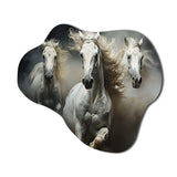 White Beige Horse Equine Harmony - Asymmetric Metal Wall Art