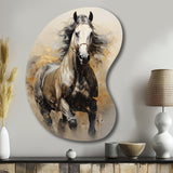 Beige Horse Golden Equestrian Pointillism - Asymmetric Metal Wall Art